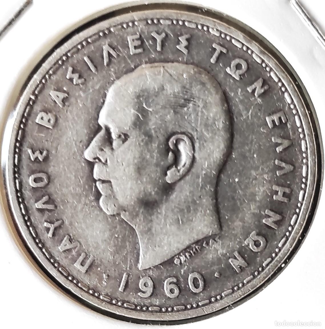 Monete antiche di Europa: GRECIA (1954-1965) - 20 DRACMAS 1960 - REY PABLO I - B - 7,50 GR. PLATA 0,835 - DIAMETRO 26,20 mm