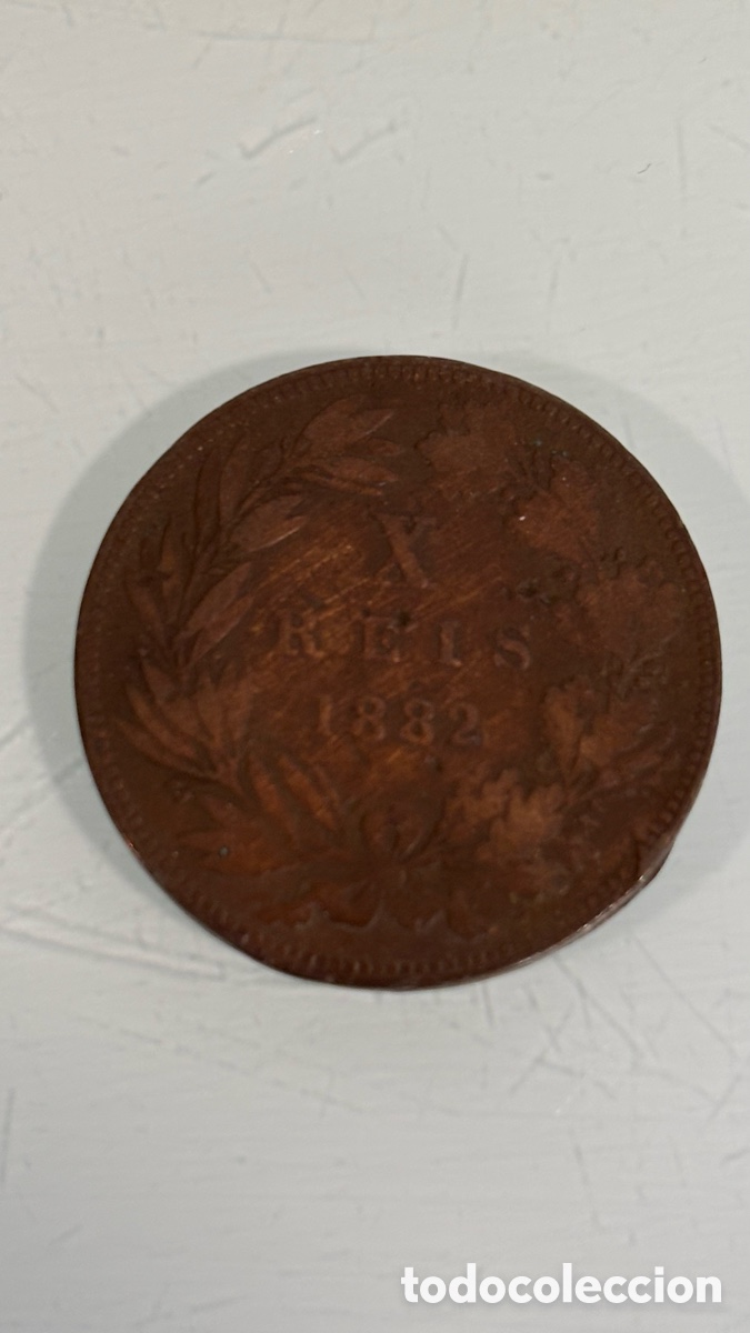Monedas antiguas de Europa: moneda de Portugal de 10 reis de 1882.