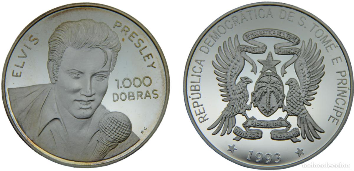 Monedas antiguas de Europa: Saint Thomas &amp; Prince Democratic Republic 1993 1000 Dobras Elvis Presley