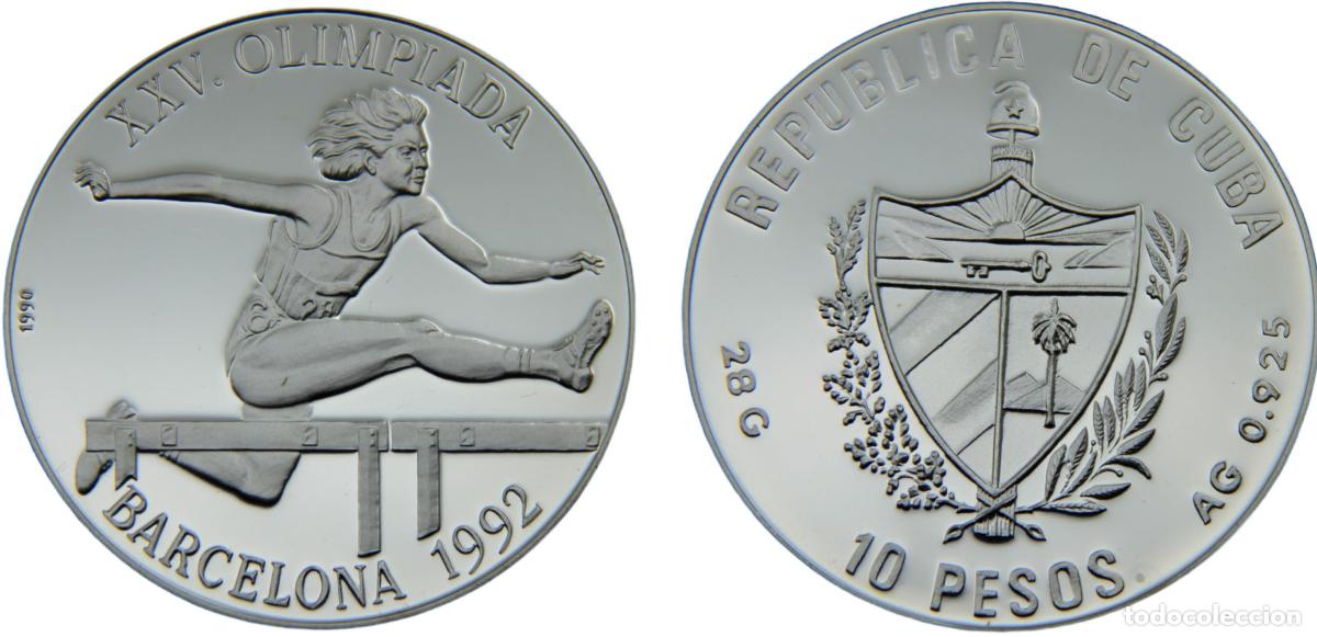 Monete antiche di Europa: Cuba Second Republic 1990 10 Pesos 25th,Olympic Games Barcelona,1992, Hurdling