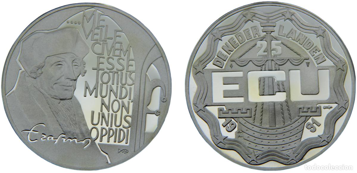 Alte M&uuml;nzen aus Europa: Netherlands Kingdom Beatrix 1992 2&frac12; ECU Desiderius Erasmus of Rotterdam, Fantasy items