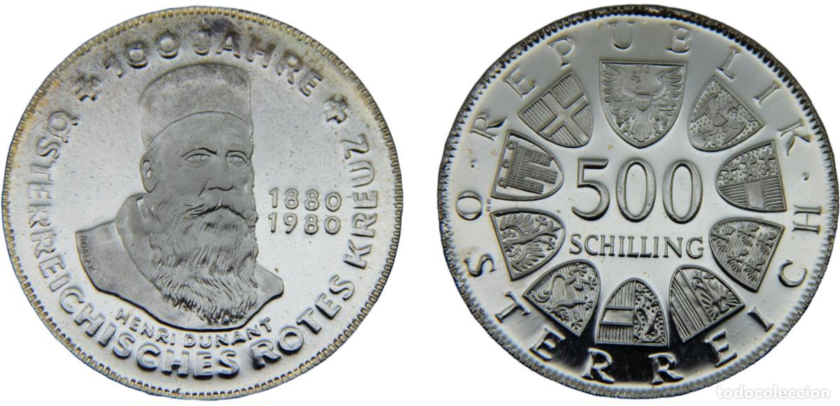 Monete antiche di Europa: Austria Second Republic 1980 500 Schilling 100th Anniversary of Austrian Red Cross