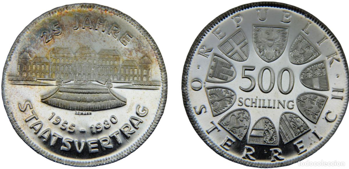 Monete antiche di Europa: Austria Second Republic 1980 500 Schilling 25th Anniversary of the State Treaty