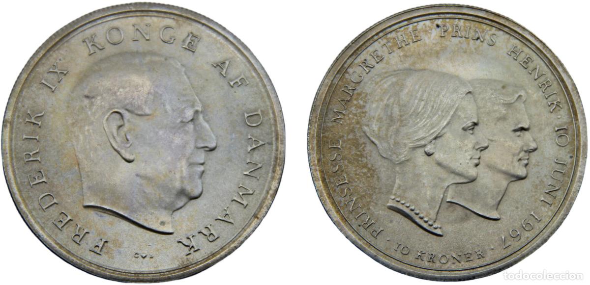 Monete antiche di Europa: Denmark Frederick IX 1967 10 Kroner Wedding of Princess Margrethe