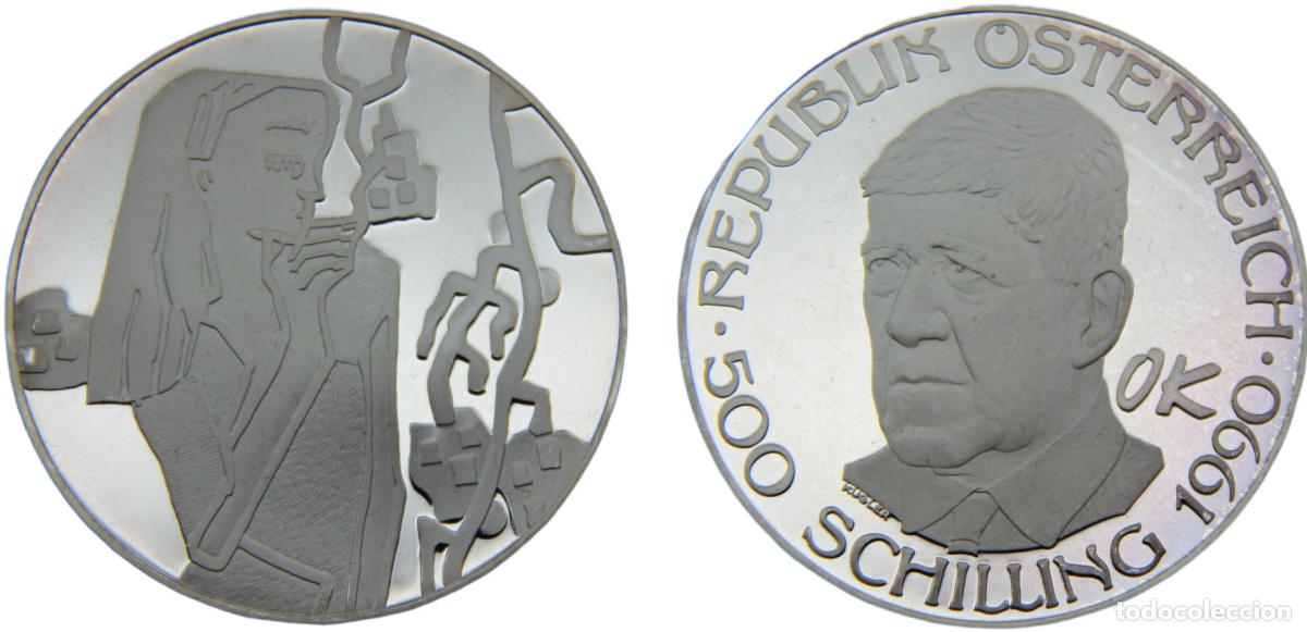 Moedas antigas da Europa: Austria Second Republic 1990 500 Schilling Oskar Kokoschka