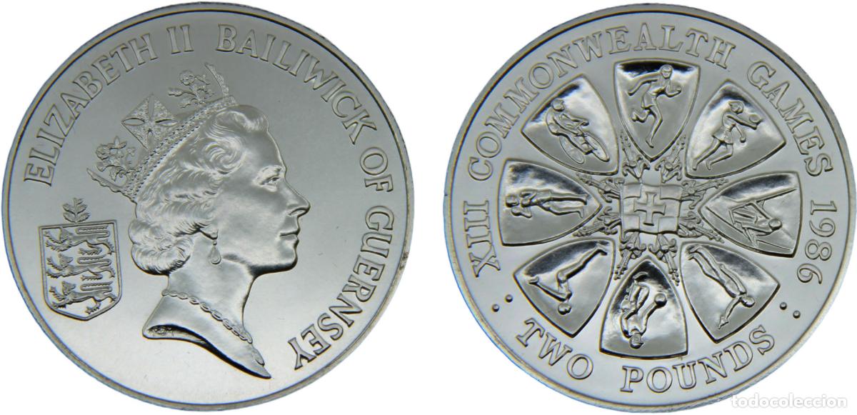 Moedas antigas da Europa: Bailiwick of Guernsey Dependency of the British Crownlocated Elizabeth II 1986 2 Pounds 1986 Common