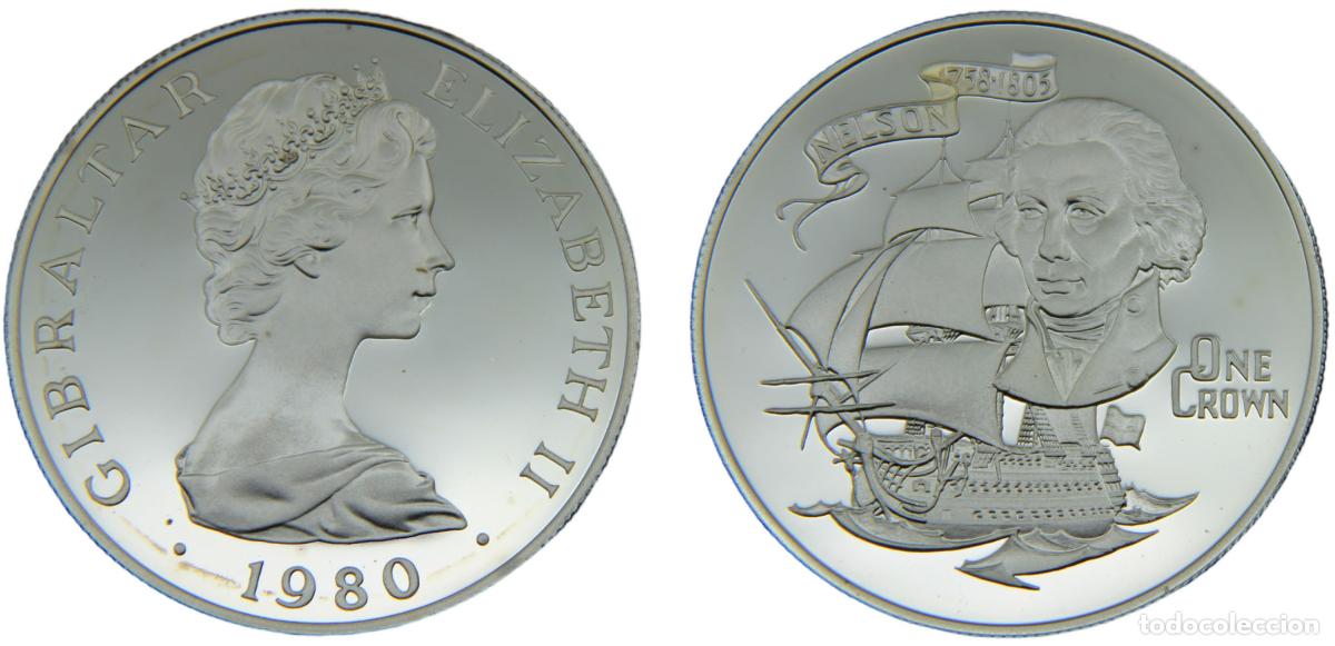 Monete antiche di Europa: Gibraltar British colony Elizabeth II 1980 1 Crown 175th anniversary of the death of Lord Horatio N