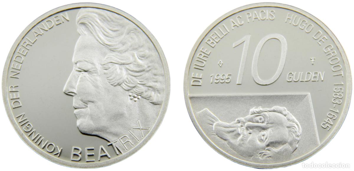Old Coins of Europe: Netherlands Kingdom Beatrix 1995 10 Gulden Death of Hugo de Groot 300th Anniversary