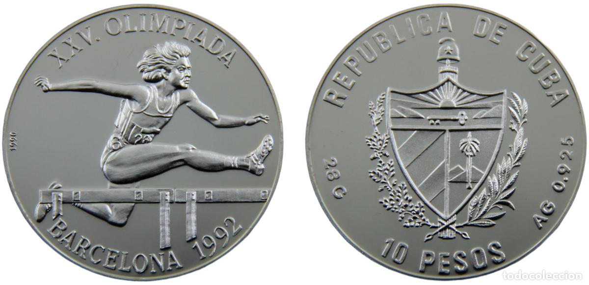 Moedas antigas da Europa: Cuba Second Republic 1990 10 Pesos 25th,Olympic Games Barcelona,1992, Hurdling