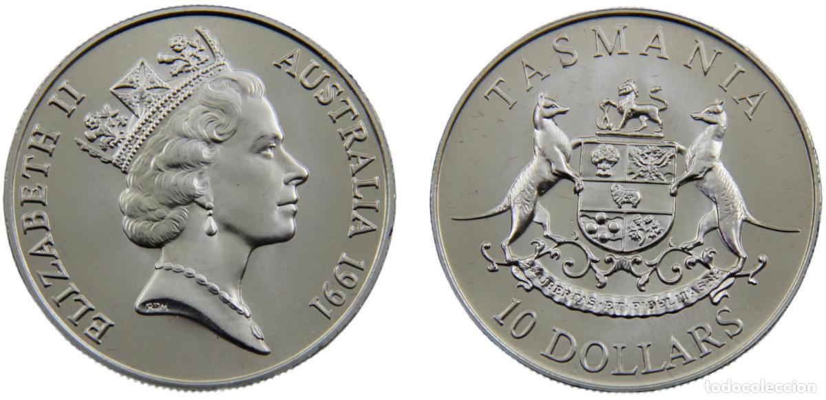 Moedas antigas da Europa: Australia Commonwealth Elizabeth II 1991 10 Dollars Tasmania