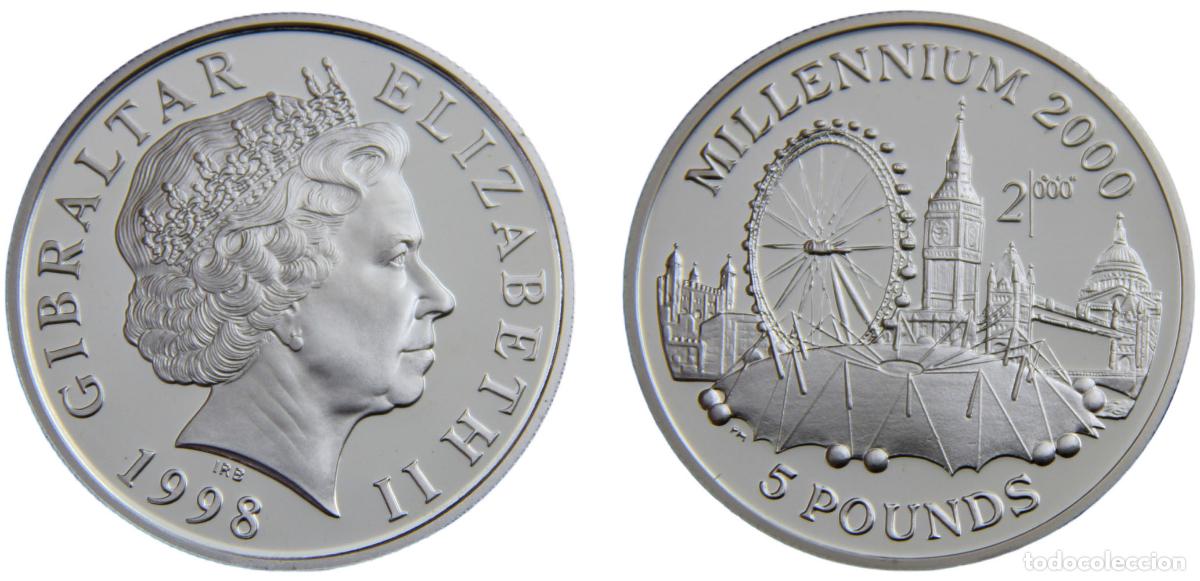 Alte M&uuml;nzen aus Europa: Gibraltar British colony Elizabeth II 1998 5 pounds Millennium 2000
