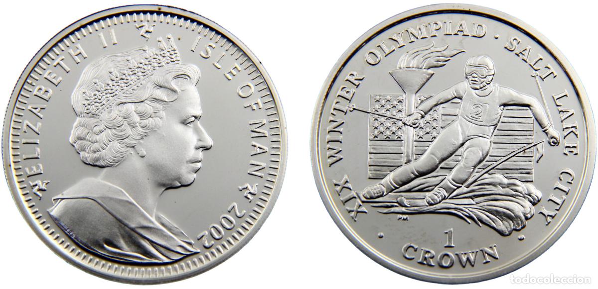 Monete antiche di Europa: Isle of Man Dependency of the British Crownlocated Elizabeth II 2002 PM 1 Crown Winter Olympics Sal