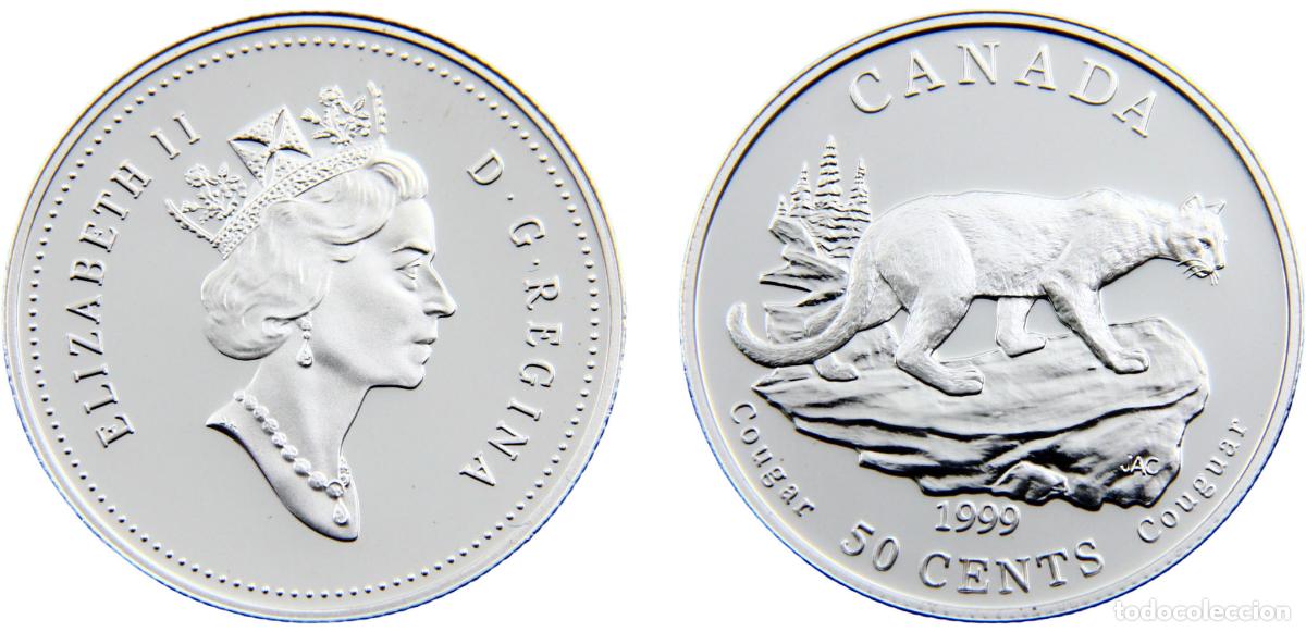 Alte M&uuml;nzen aus Europa: Canada Commonwealth Elizabeth II 1999 50 Cents Cougar