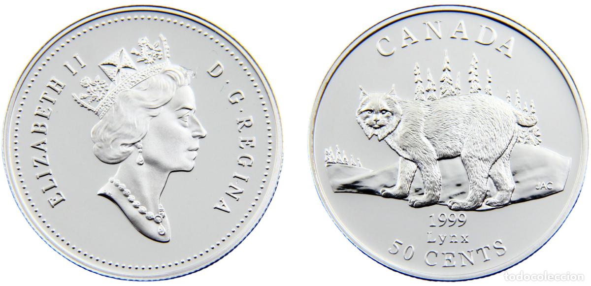 Alte M&uuml;nzen aus Europa: Canada Commonwealth Elizabeth II 1999 50 Cents Lynx