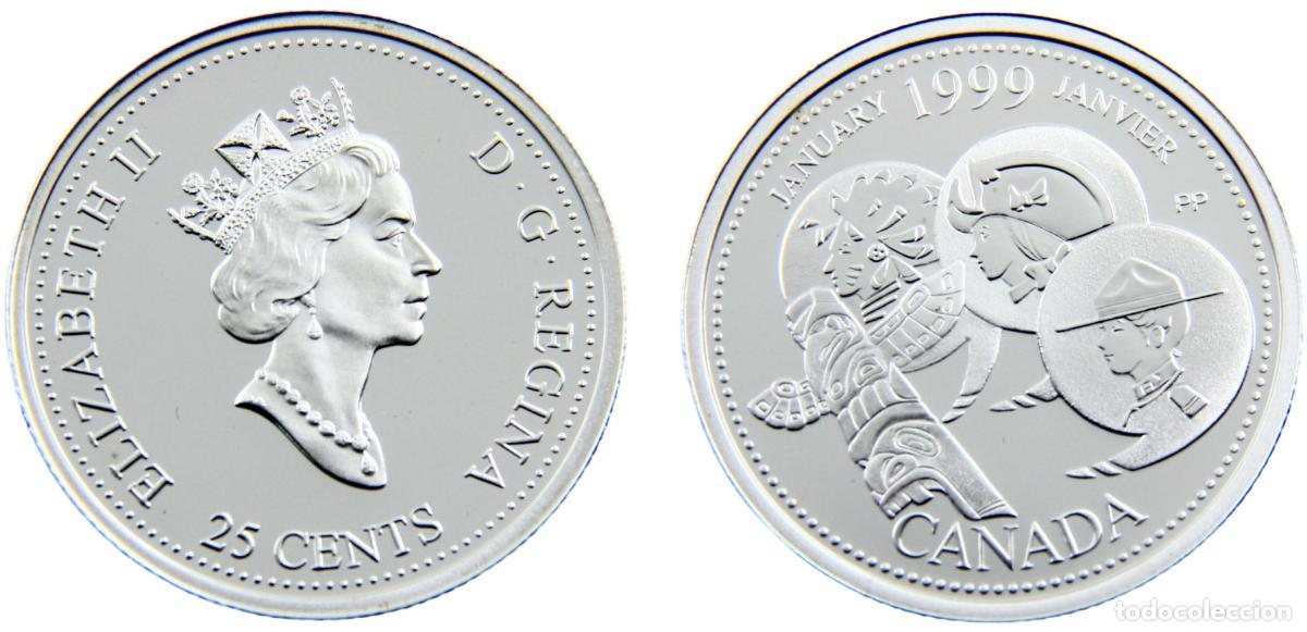 Old Coins of Europe: Canada Commonwealth Elizabeth II 1999 25 Cents January