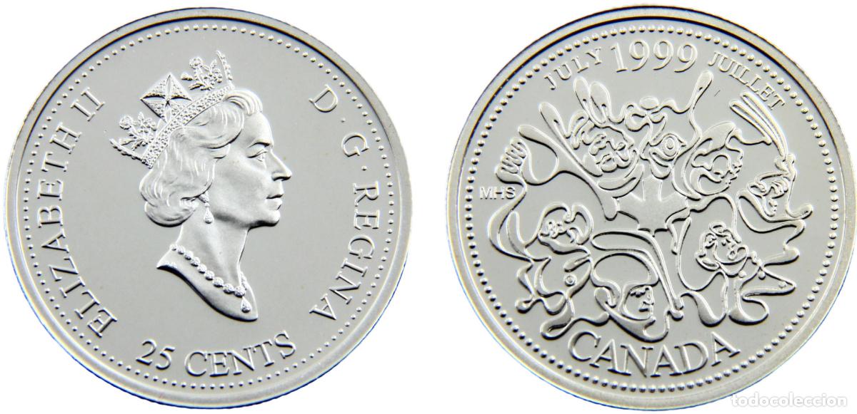 Moedas antigas da Europa: Canada Commonwealth Elizabeth II 1999 25 Cents July