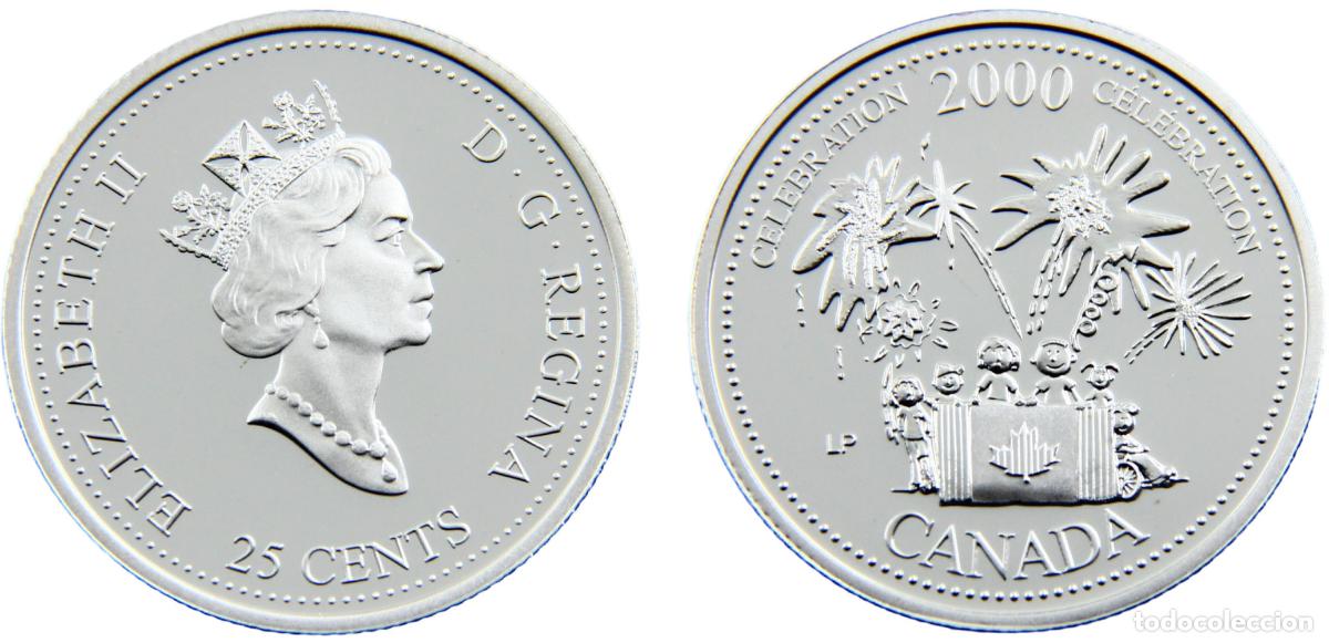 Moedas antigas da Europa: Canada Commonwealth Elizabeth II 2000 25 Cents Celebration