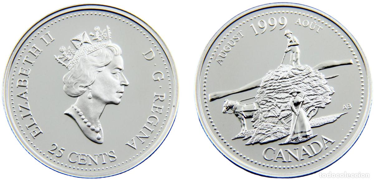 Moedas antigas da Europa: Canada Commonwealth Elizabeth II 1999 25 Cents August