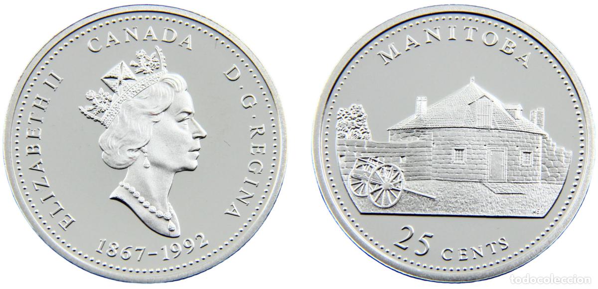 Alte M&uuml;nzen aus Europa: Canada Commonwealth Elizabeth II 1992 25 Cents Manitoba