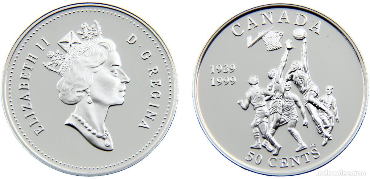 Old Coins of Europe: Canada Commonwealth Elizabeth II 1999 50 Cents Invention of Basketball
