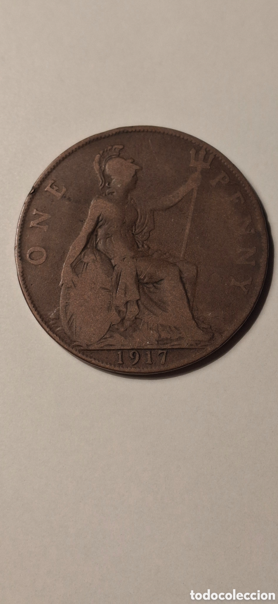 Alte M&uuml;nzen aus Europa: 1917 One Penny de Inglaterra Rey Eduardo VII Penique Gran Breta&ntilde;a