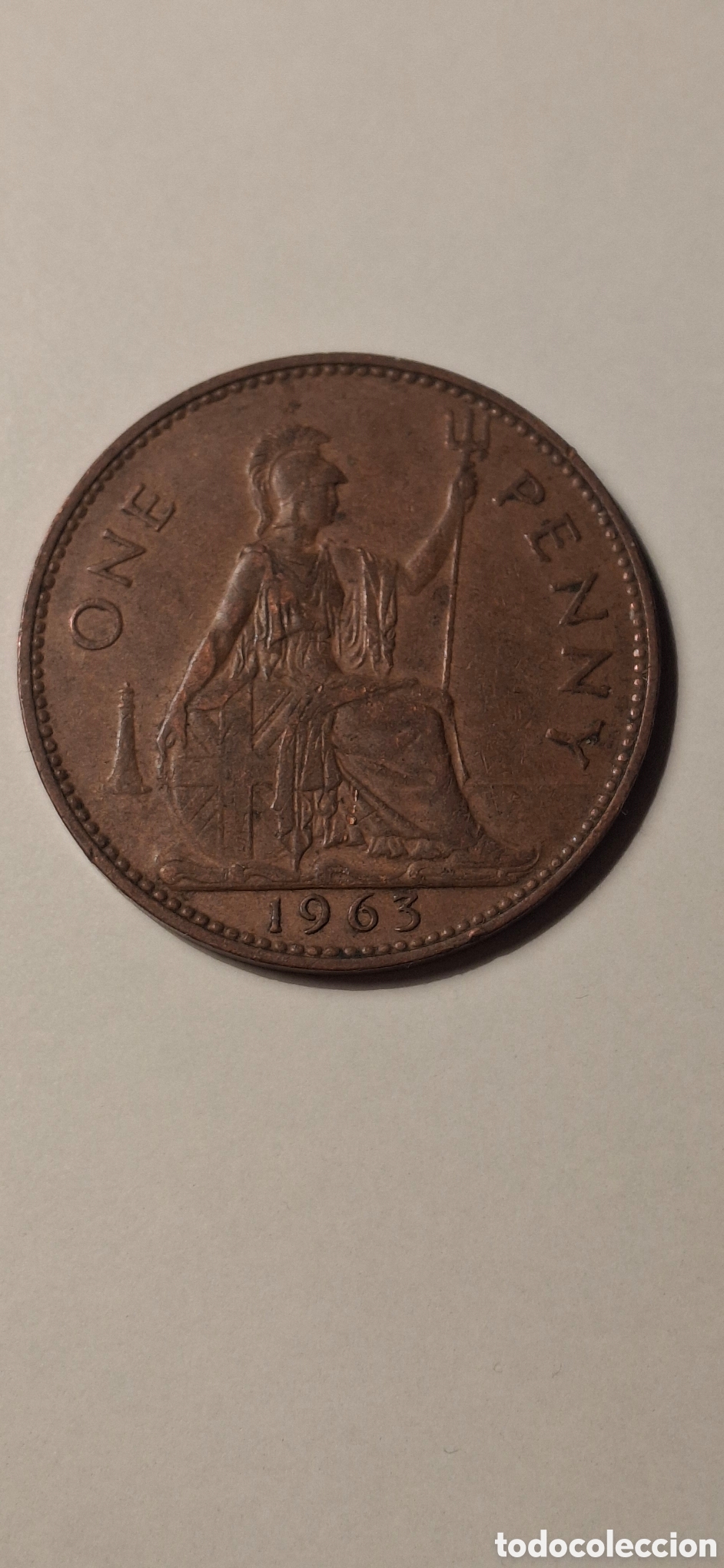 Moedas antigas da Europa: 1963 One Penny de Inglaterra Reina Isabel II Penique Gran Breta&ntilde;a