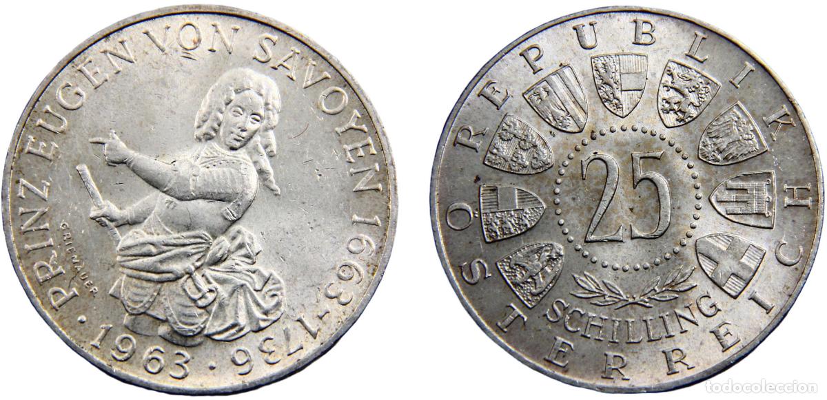 Alte M&uuml;nzen aus Europa: Austria Second Republic 1963 25 Schilling 300th Anniversary of birth of Prince Eugen