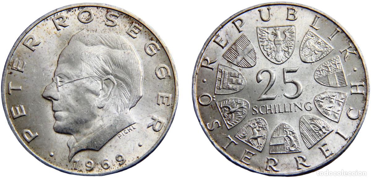 Monete antiche di Europa: Austria Second Republic 1969 25 Schilling Peter Rosegger