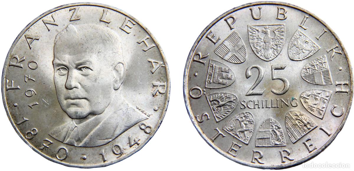 Moedas antigas da Europa: Austria Second Republic 1970 25 Schilling 100th Anniversary of birth of Franz Lehar