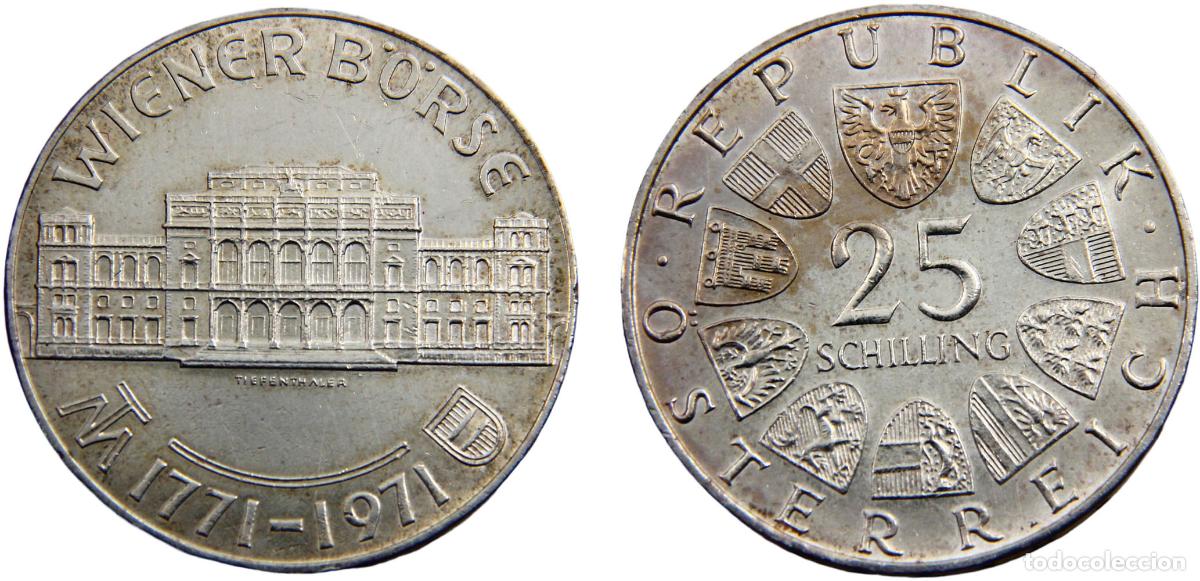Alte M&uuml;nzen aus Europa: Austria Second Republic 1971 25 Schilling 200th Anniversary of the Vienna Bourse