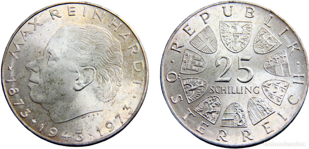 Monedas antiguas de Europa: Austria Second Republic 1973 25 Schilling 100th Anniversary of birth of Max Reinhardt
