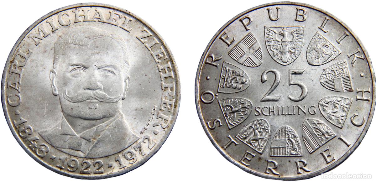 Monedas antiguas de Europa: Austria Second Republic 1972 25 Schilling 50th Anniversary of the Death of Carl Michael Ziehrer