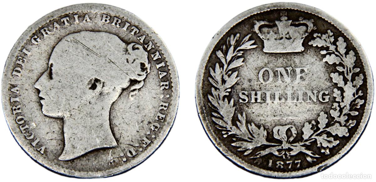 Moedas antigas da Europa: United Kingdom Victoria 1877 (15) 1 Shilling 1st portrait; 'Young Head'
