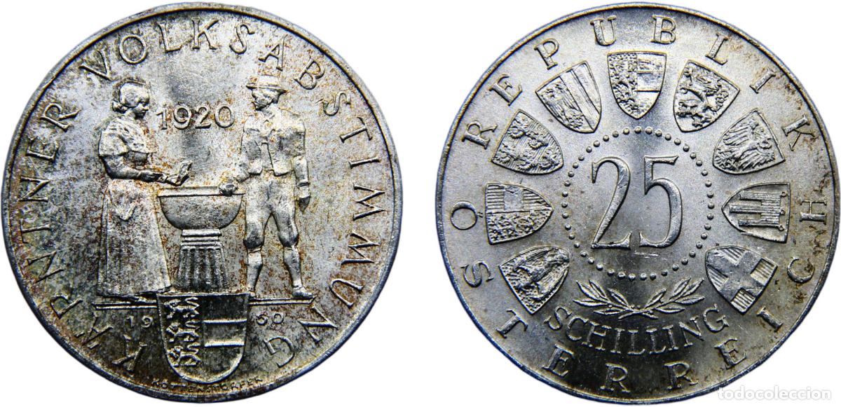 Moedas antigas da Europa: Austria Second Republic 1960 25 Schilling 40th Anniversary of the Carinthian Plebiscite
