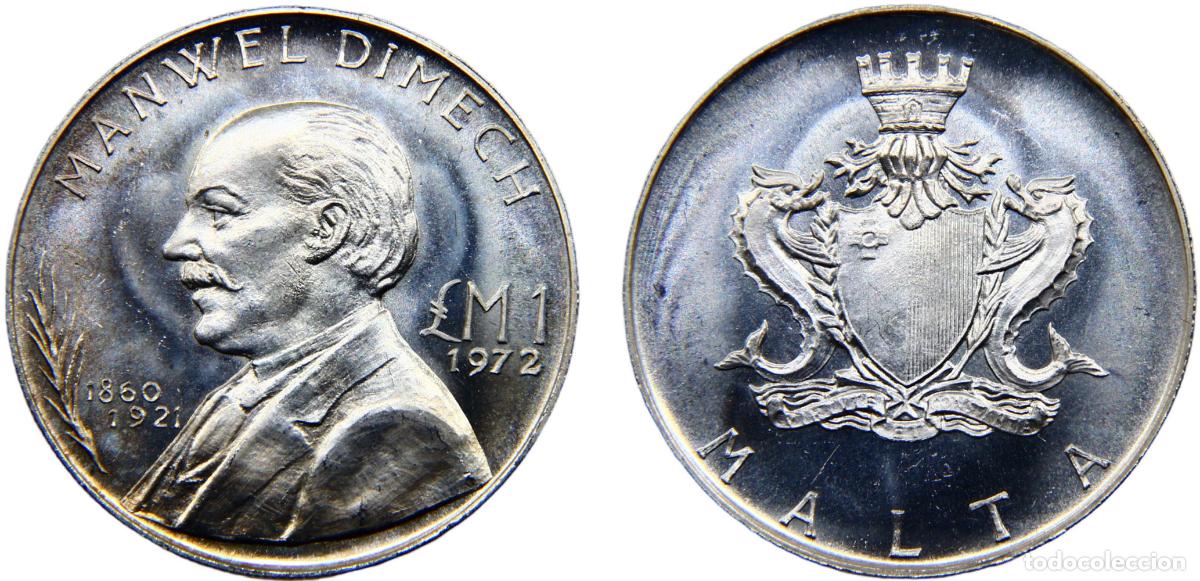 Moedas antigas da Europa: Malta Republic 1972 1 Lira Manwel Dimech