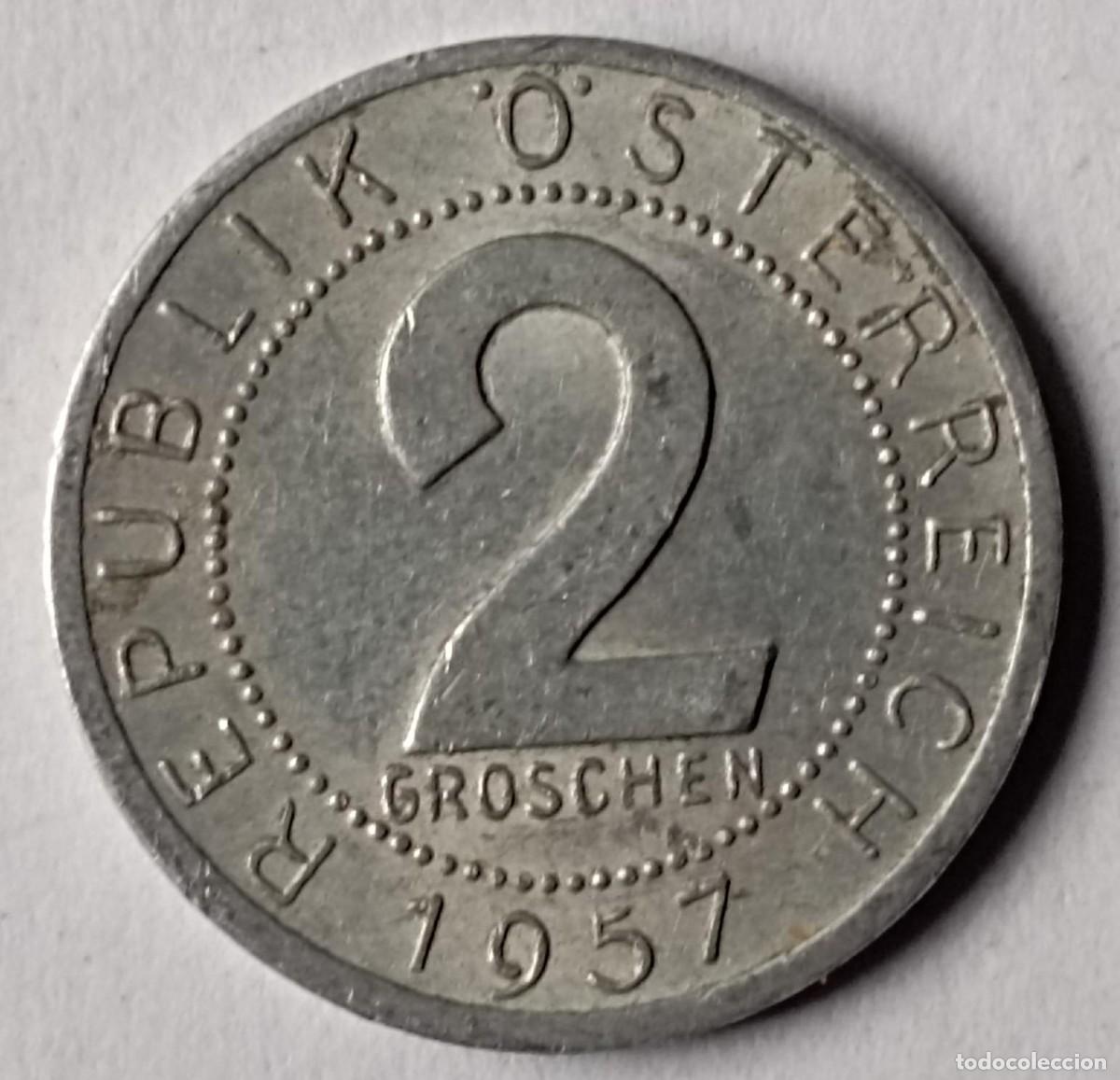 Monedas antiguas de Europa: Moneda de Austria 2 groschen de 1957 - Foto 1
