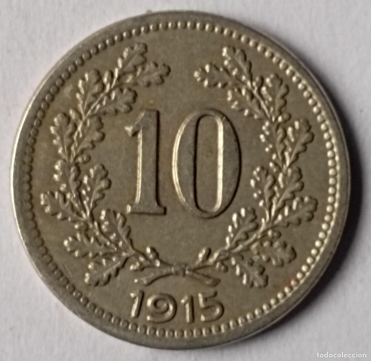 Monedas antiguas de Europa: Moneda de Austria 10 heller de 1915 - Foto 1