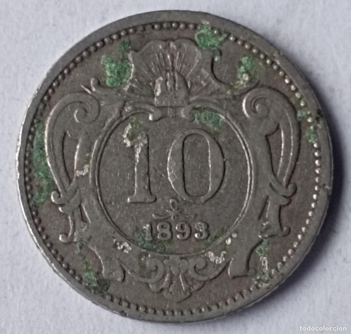 Monedas antiguas de Europa: Moneda de Austria 10 Heller de 1893 - Foto 1