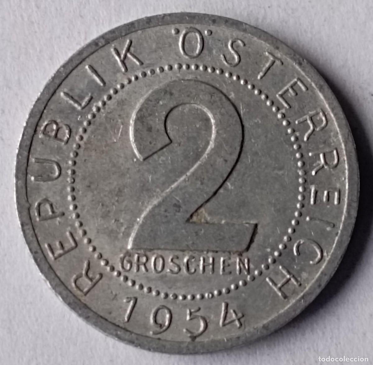 Monedas antiguas de Europa: Moneda de Austria 2 groschen de 1954 - Foto 1