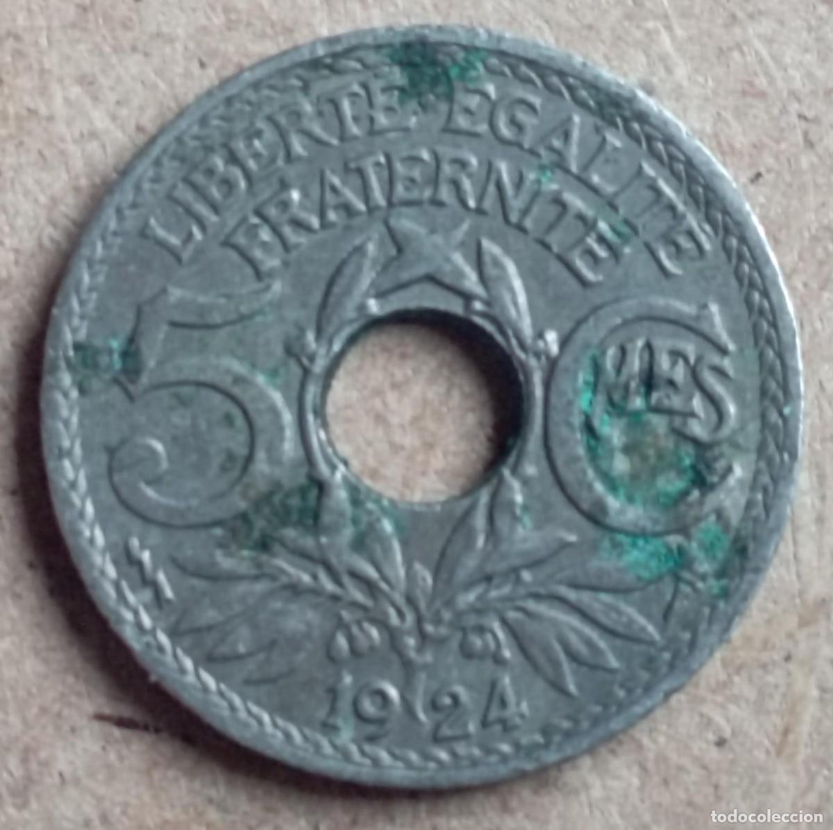 Monedas antiguas de Europa: Moneda de Francia 5 c&eacute;ntimos de 1924 - Foto 1