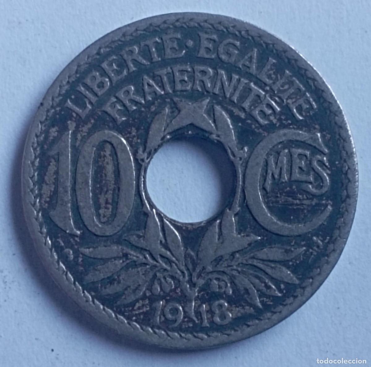 Monedas antiguas de Europa: Moneda de Francia 10 c&eacute;ntimos de 1918 - Foto 1