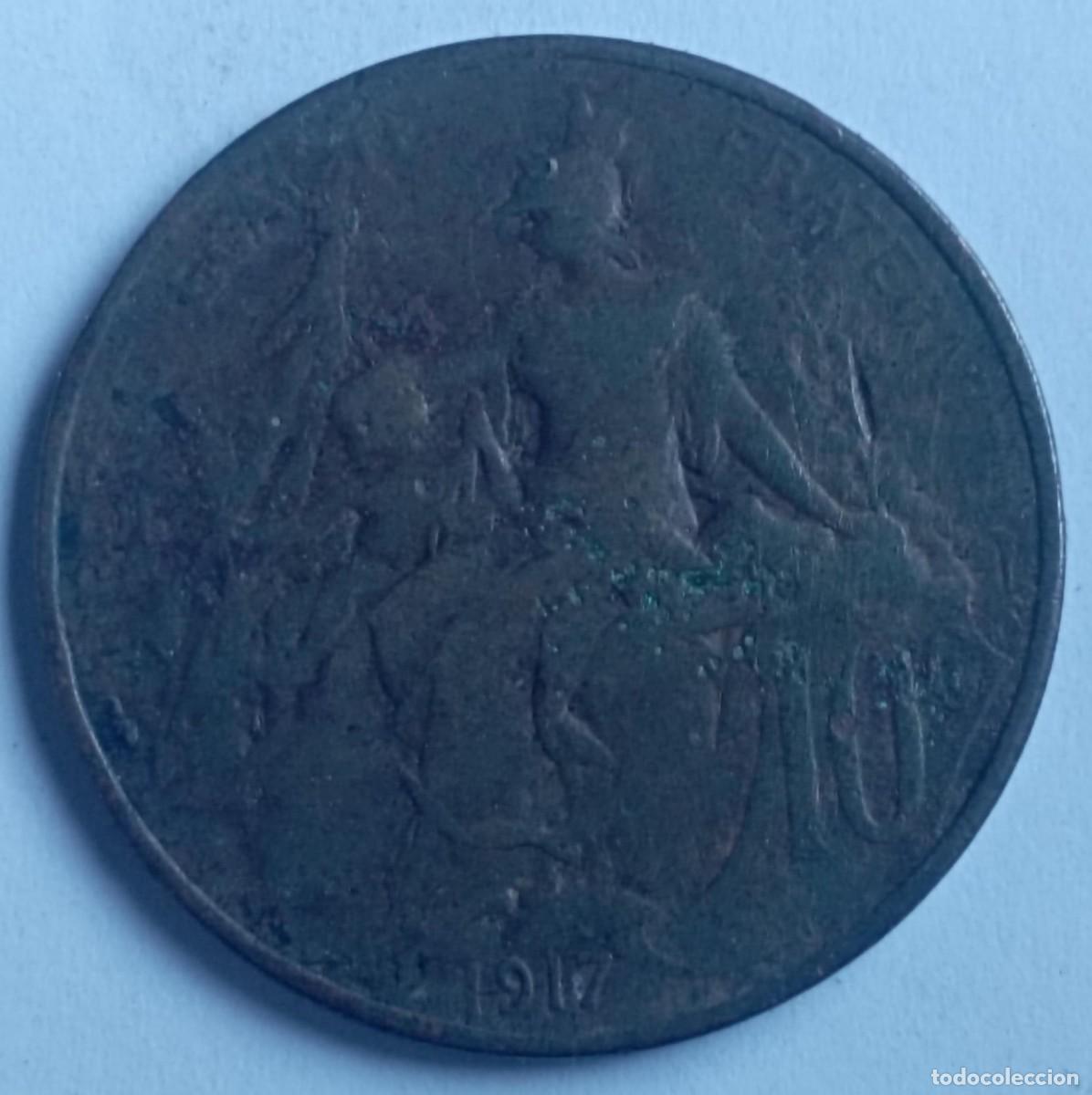 Monedas antiguas de Europa: Moneda de Francia 10 c&eacute;ntimos de 1917 - Foto 1