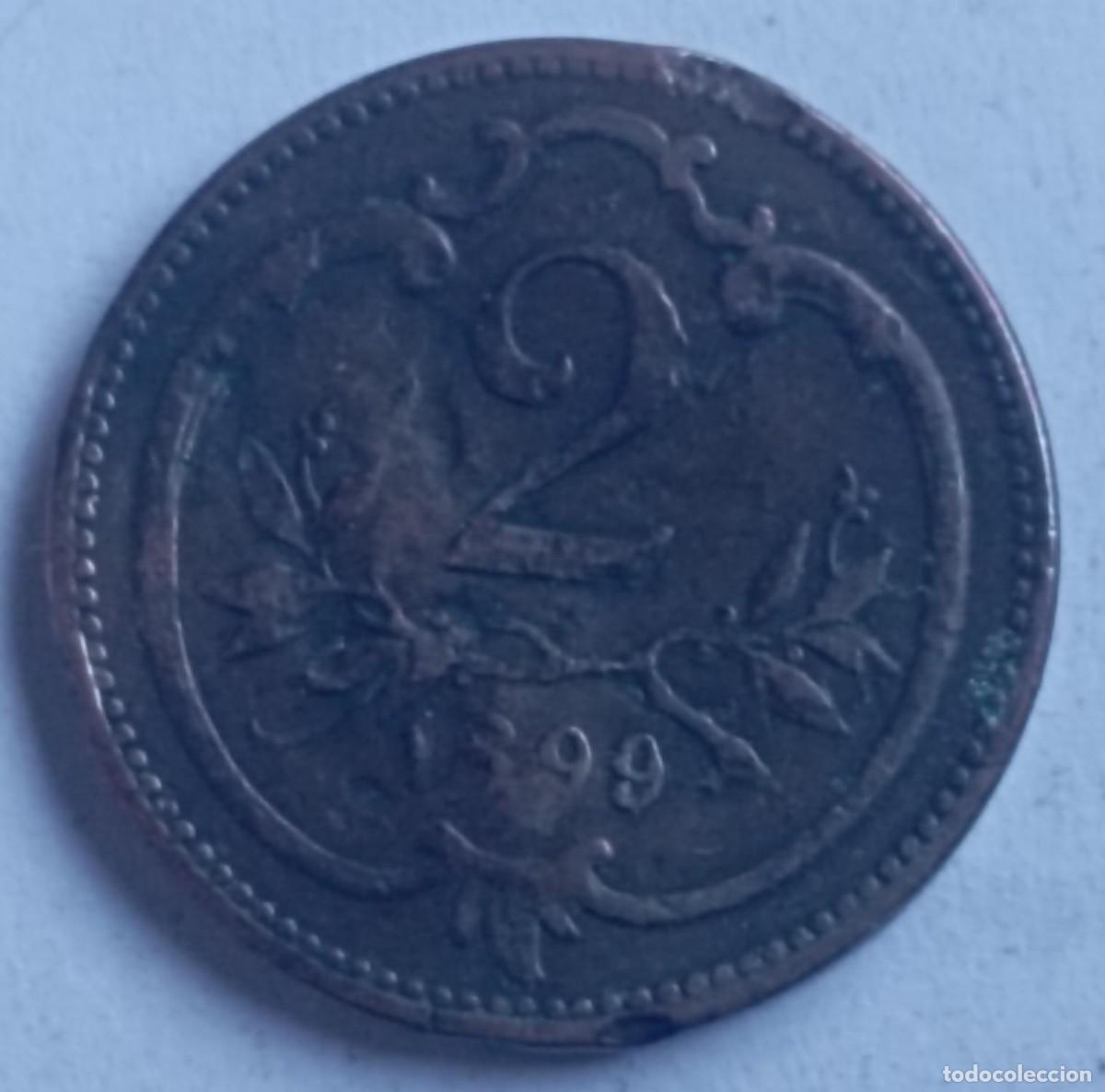 Monedas antiguas de Europa: Moneda de Austria 2 heller de 1899 - Foto 1