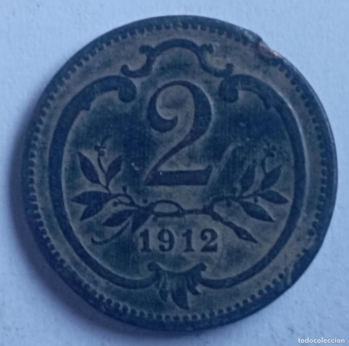 Monedas antiguas de Europa: Moneda de Austria 2 heller de 1912 - Foto 1