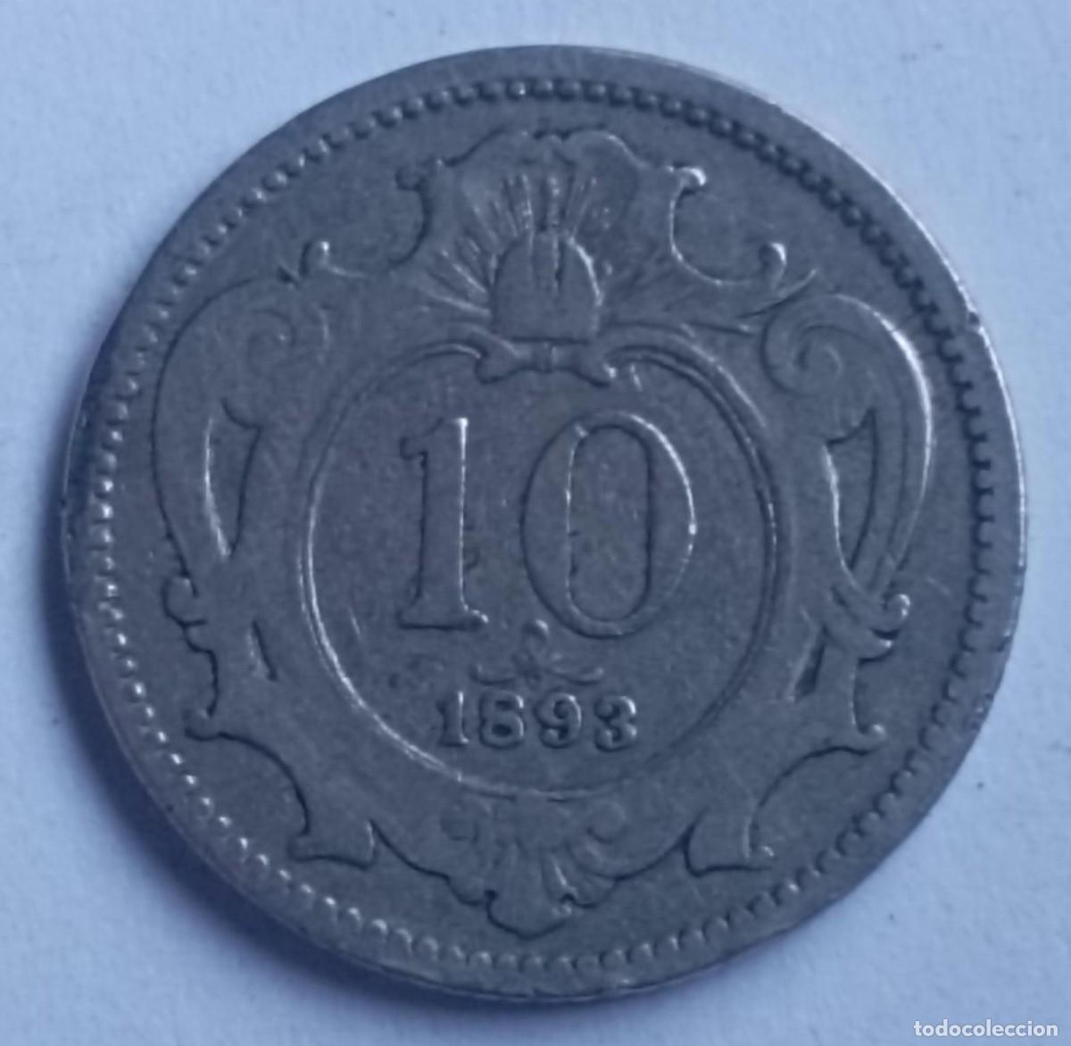 Monedas antiguas de Europa: Moneda de Austria 10 heller de 1893 - Foto 1