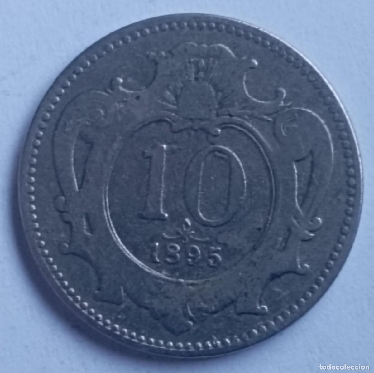 Monedas antiguas de Europa: Moneda de Austria 10 heller de 1895 - Foto 1