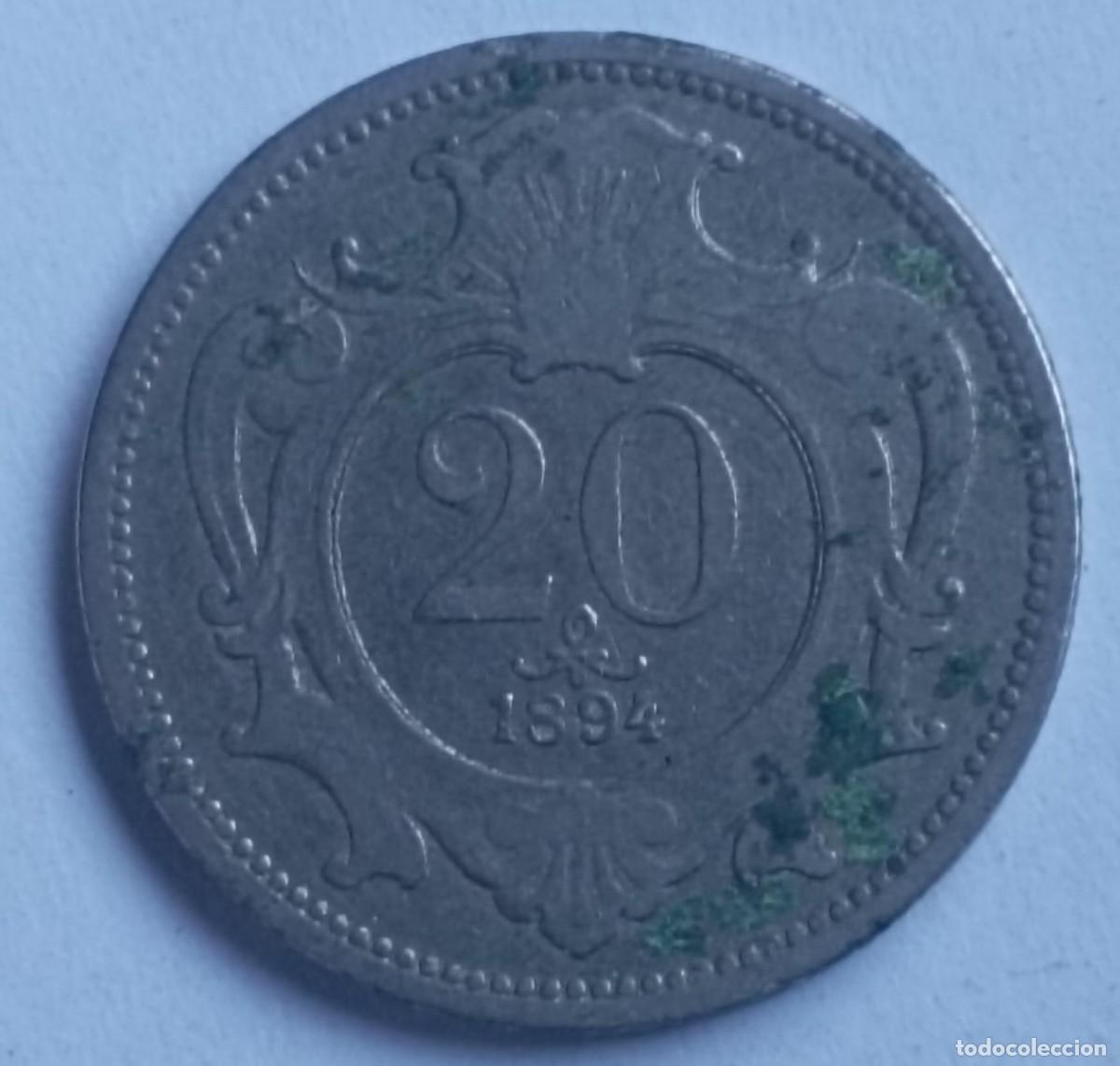 Monedas antiguas de Europa: Moneda de Austria 20 heller de 1894 - Foto 1