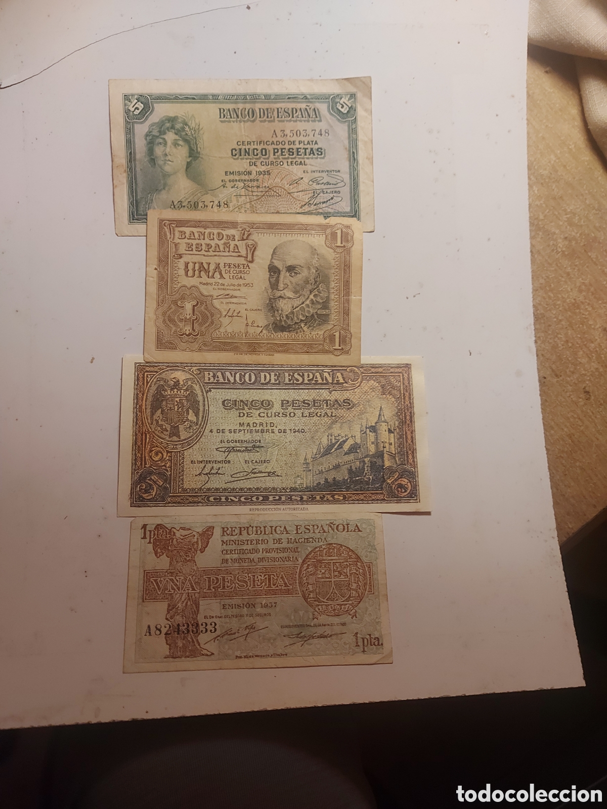 Monedas antiguas de Europa: 4 billetes de Espa&ntilde;a de - Foto 1