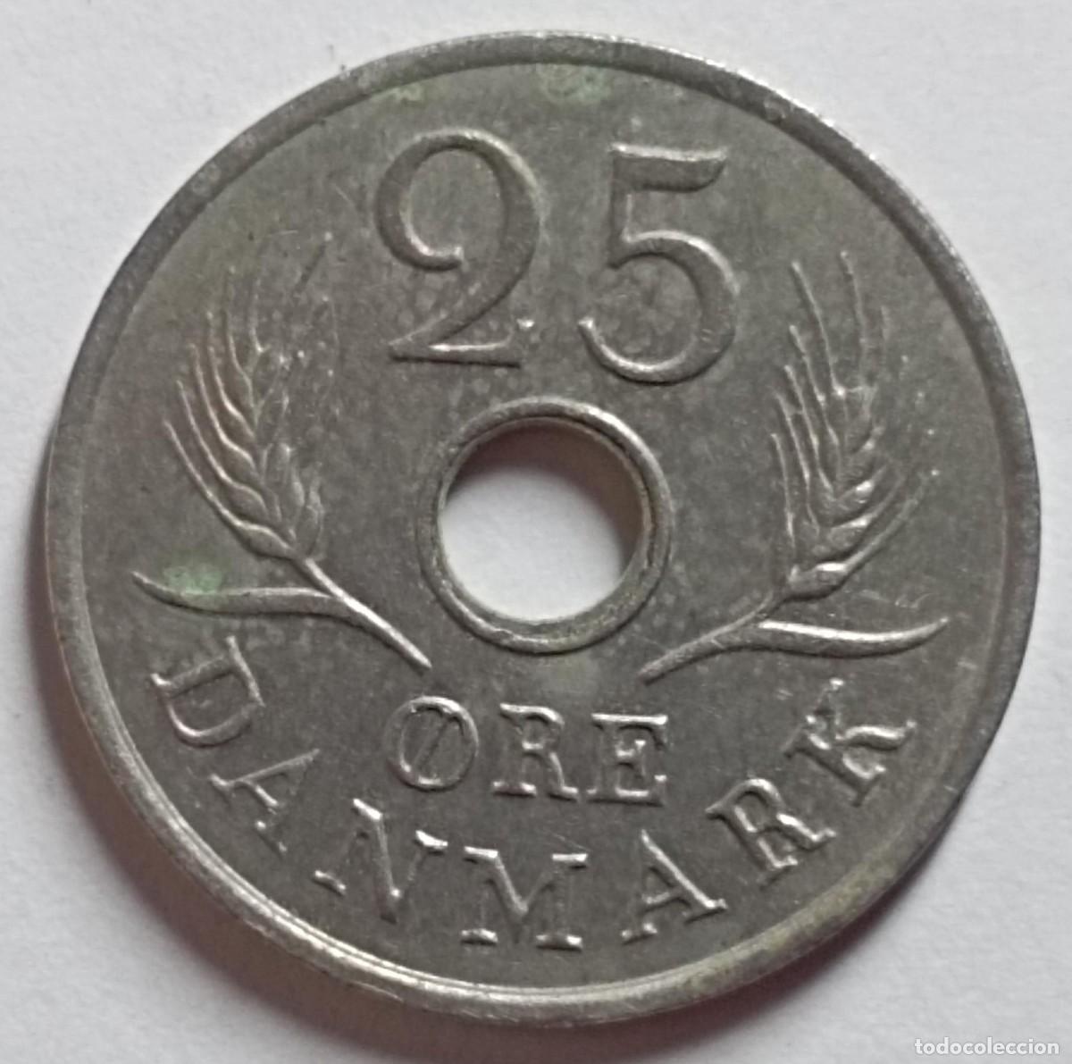 Monedas antiguas de Europa: Moneda de Dinamarca 25 ore de 1969 - Foto 2