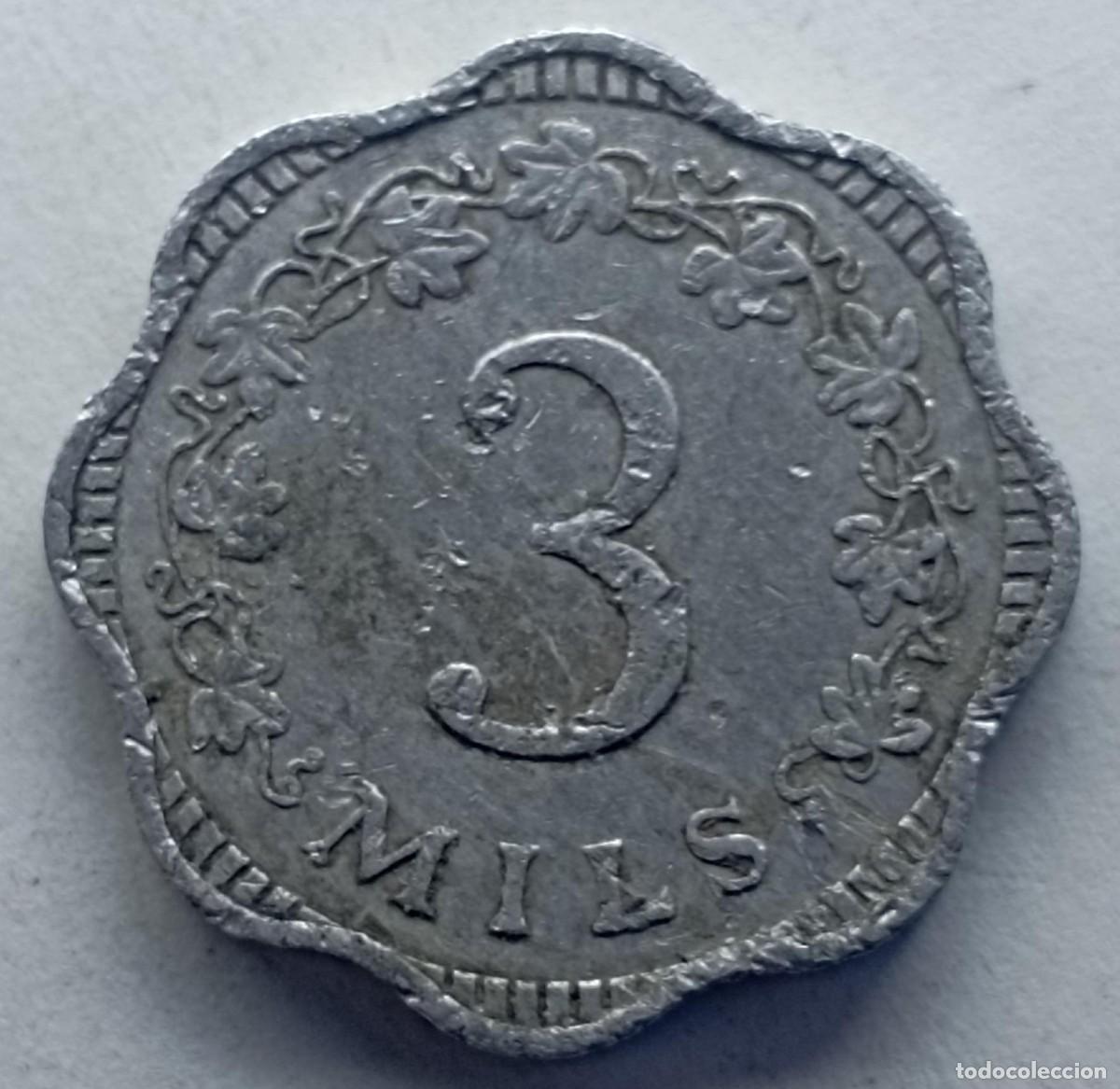 Monedas antiguas de Europa: Moneda de Malta 3 mils de 1972 - Foto 1